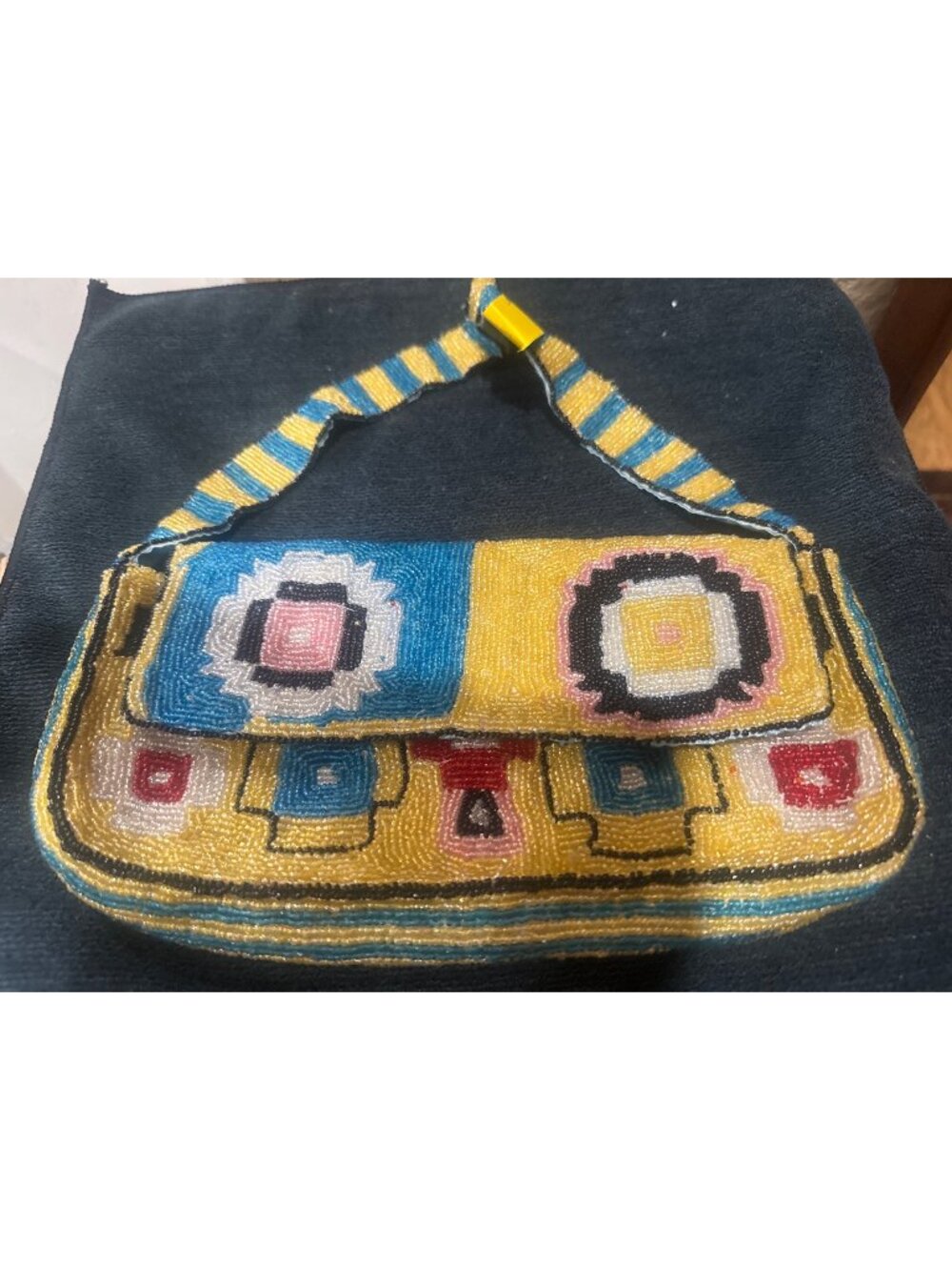 Christiana Beaded Shoulder bag Multicolored Yellow Blue Yellow Satin blue Interi